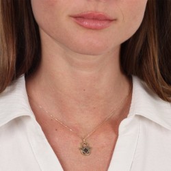 14K Gold Cut-Out Hamsa Pendant with Micro Tanach Chip and Sterling Sil