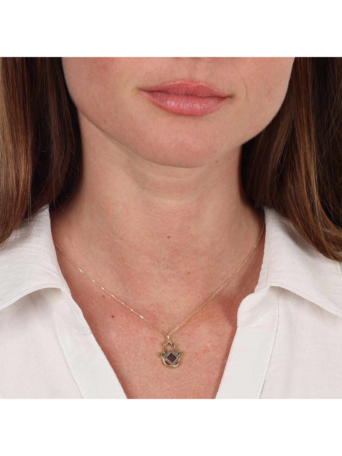 Pendentif Hamsa découpé en or 14 carats avec puce Micro Tanach et argent sterling