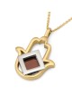 14K Gold Cut-Out Hamsa Pendant with Micro Tanach Chip and Sterling Sil