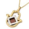 14K Gold Cut-Out Hamsa Pendant with Micro Tanach Chip and Sterling Sil