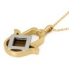 14K Gold Cut-Out Hamsa Pendant with Micro Tanach Chip and Sterling Sil