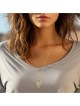 14K Gold Women's Hamsa Pendant with Ornate Design and Turquoise Stone
