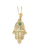 Pendentif Hamsa pour femme en or 14 carats avec motif orné et pierre turquoise