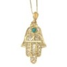 14K Gold Women's Hamsa Pendant with Ornate Design and Turquoise Stone