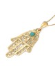 Pendentif Hamsa pour femme en or 14 carats avec motif orné et pierre turquoise