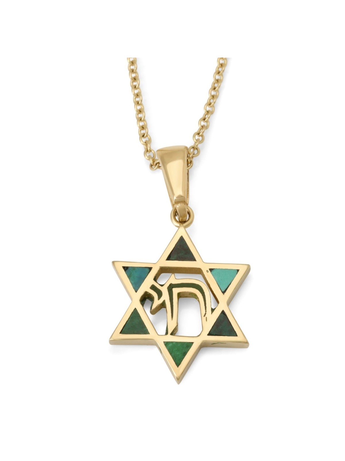 Dainty 14K Yellow Gold Star of David Pendant for Women with Chai and E