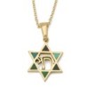 Dainty 14K Yellow Gold Star of David Pendant for Women with Chai and E
