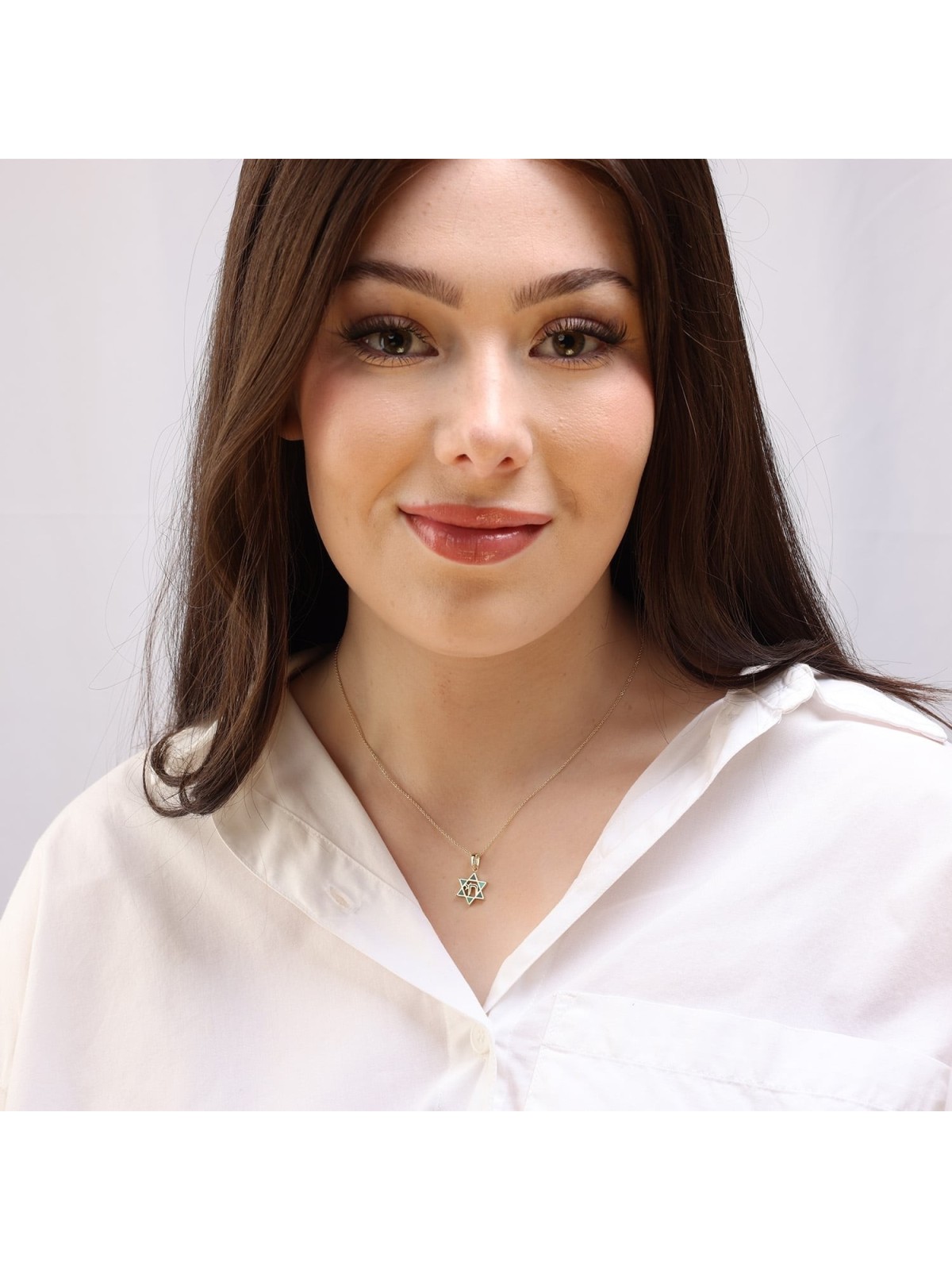 Dainty 14K Yellow Gold Star of David Pendant for Women with Chai and E