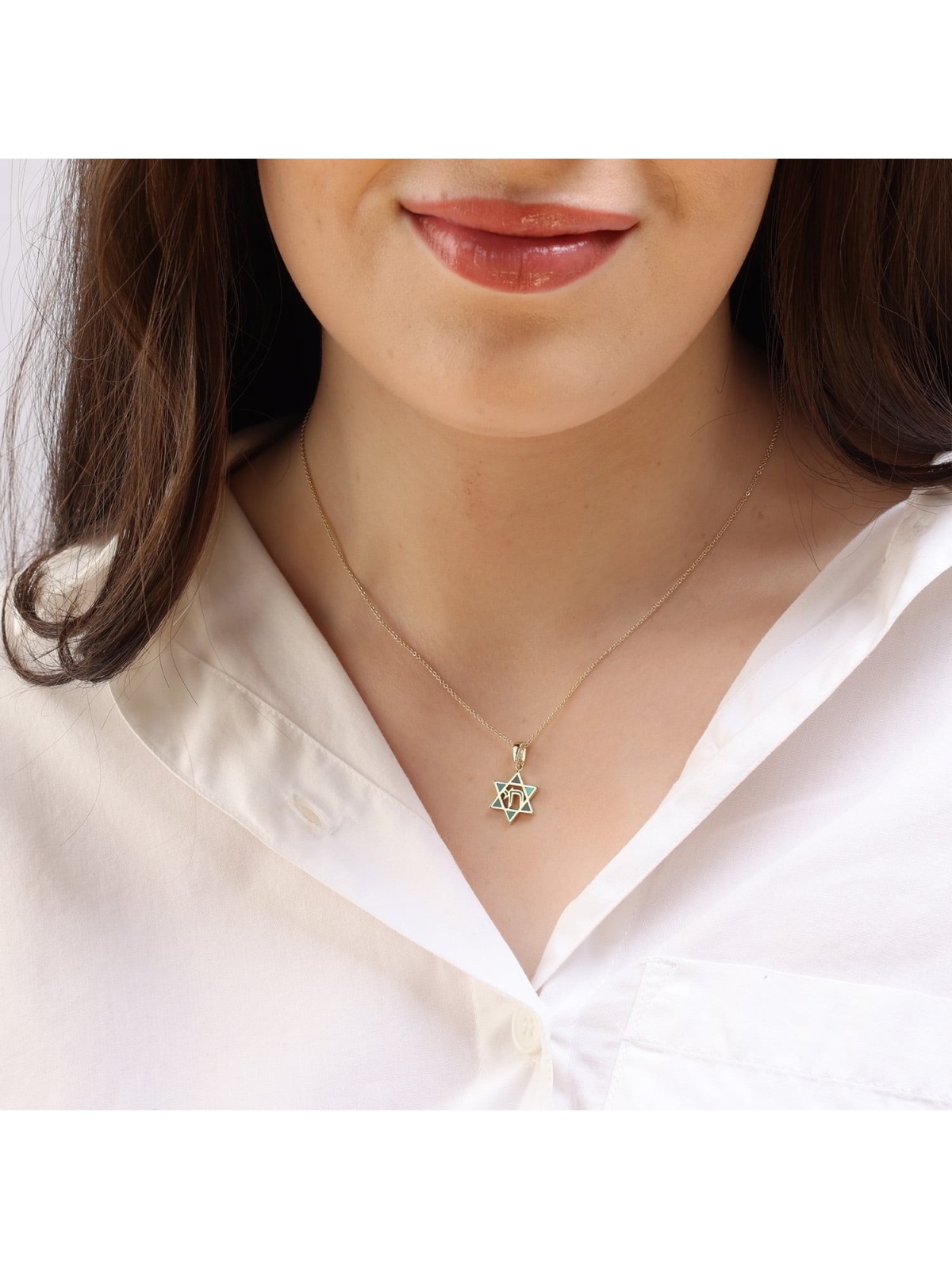 Dainty 14K Yellow Gold Star of David Pendant for Women with Chai and E