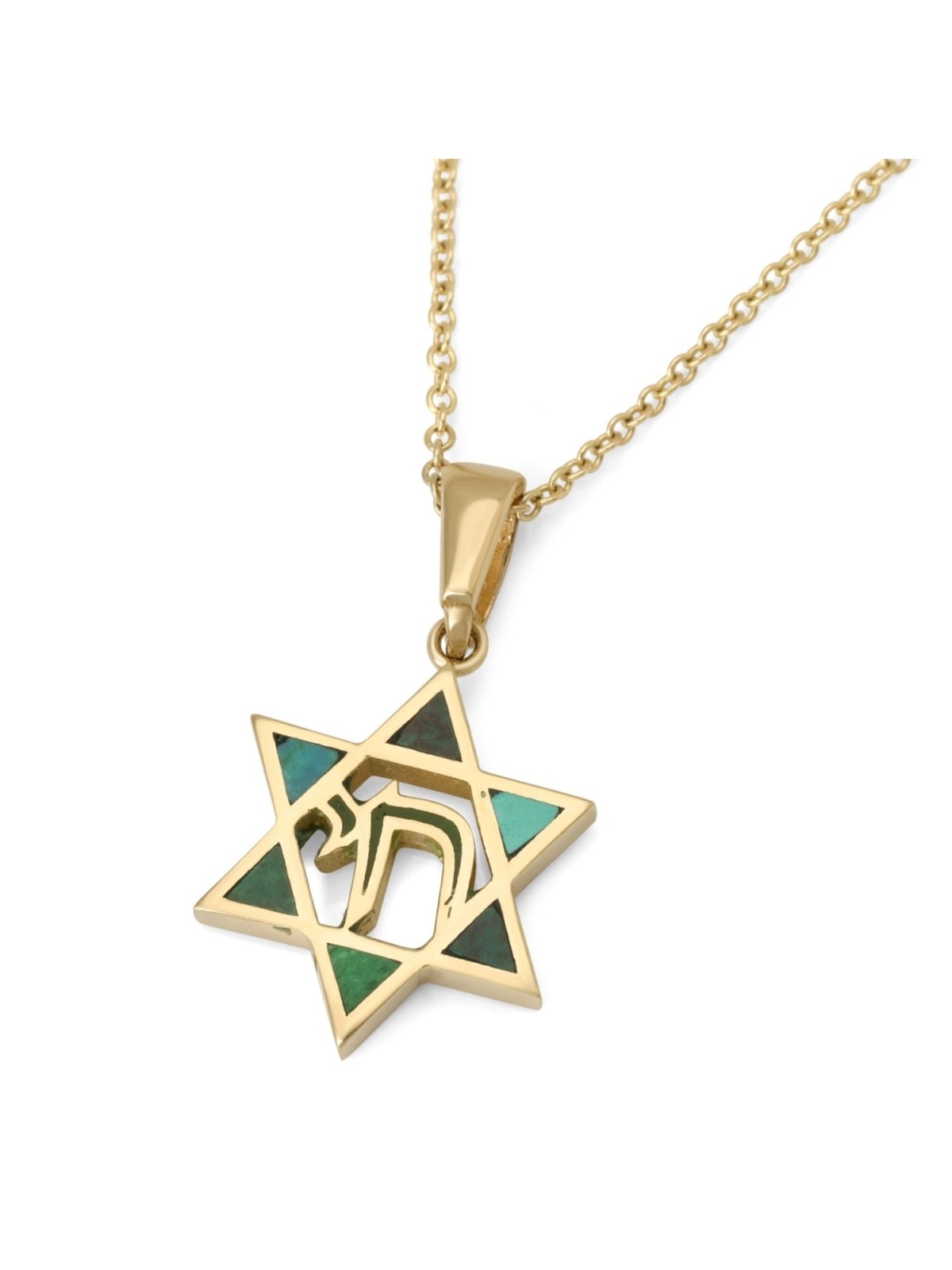 Dainty 14K Yellow Gold Star of David Pendant for Women with Chai and E
