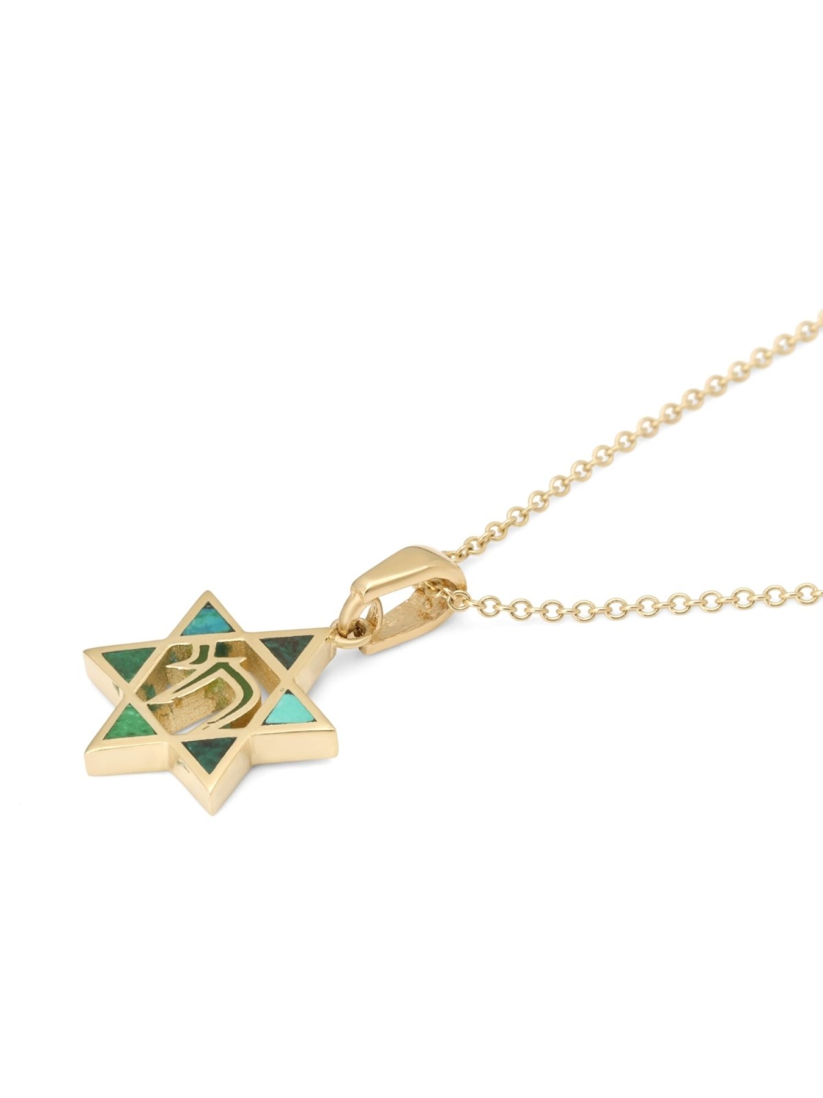 Pendentif délicat étoile de David en or jaune 14 carats pour femme avec Chai et E