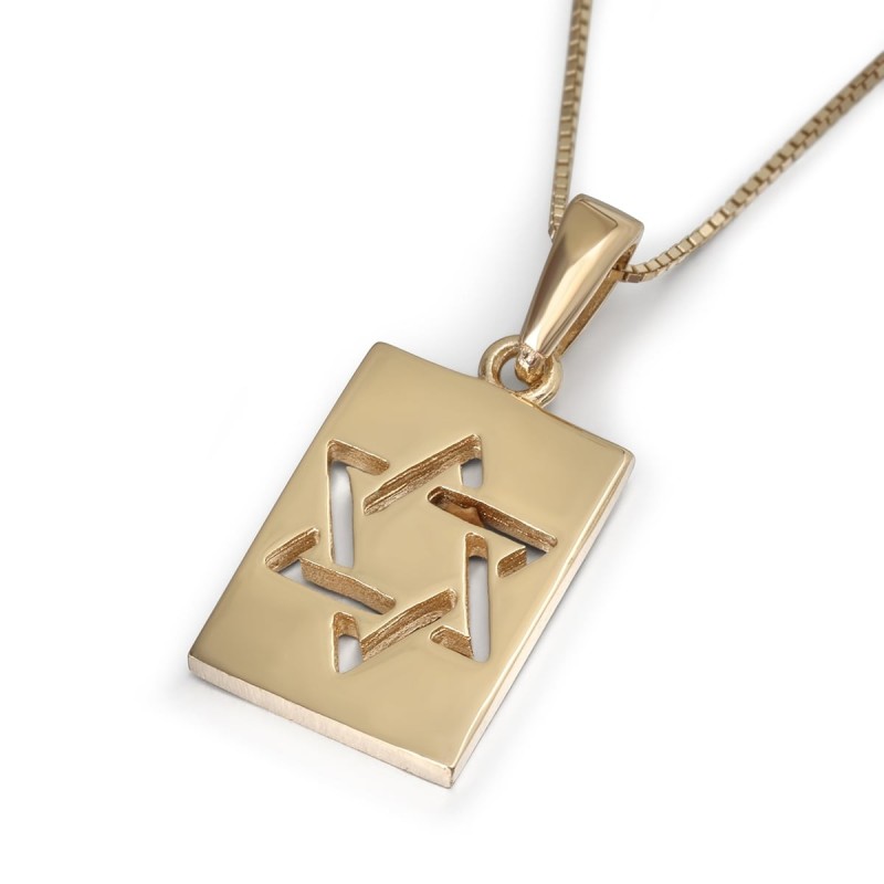 Collier pendentif étoile de David rectangulaire 14 carats