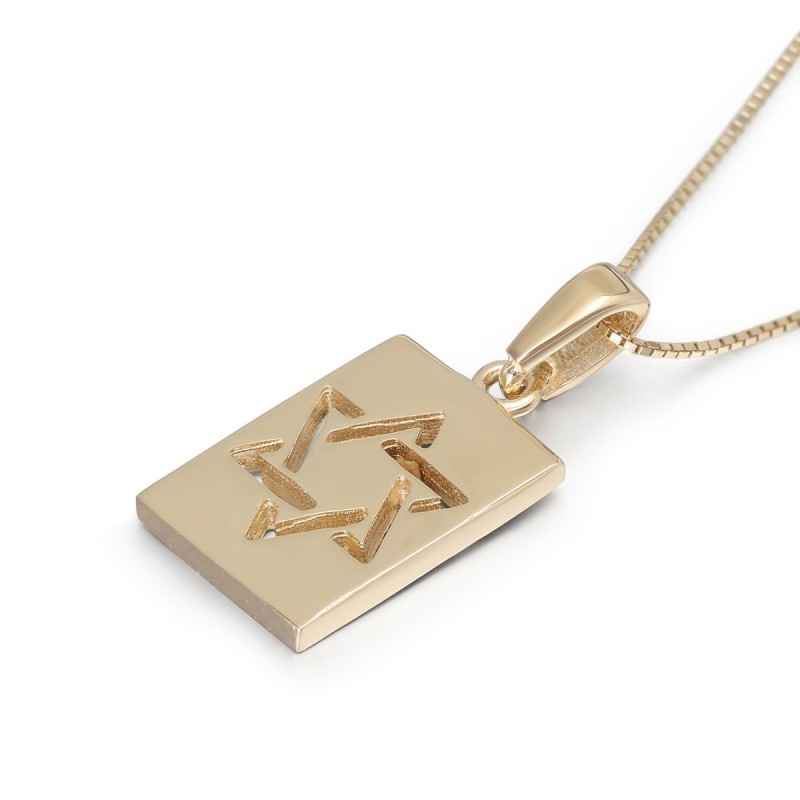 Collier pendentif étoile de David rectangulaire 14 carats