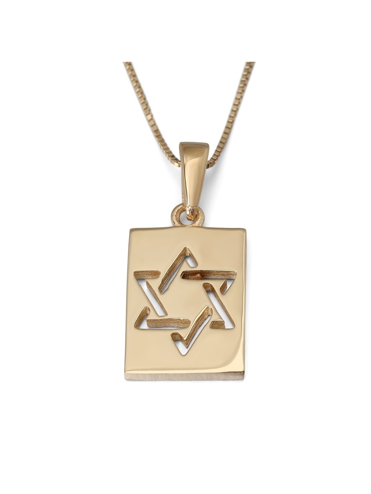 Collier pendentif étoile de David rectangulaire 14 carats