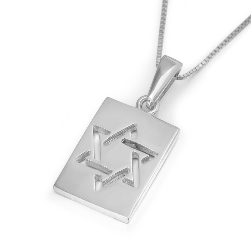 Collier pendentif étoile de David rectangulaire 14 carats