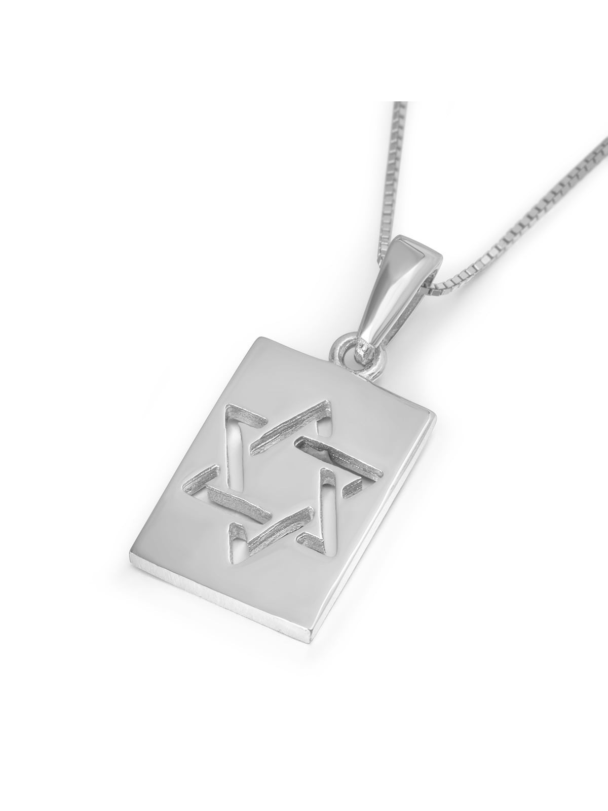Collier pendentif étoile de David rectangulaire 14 carats