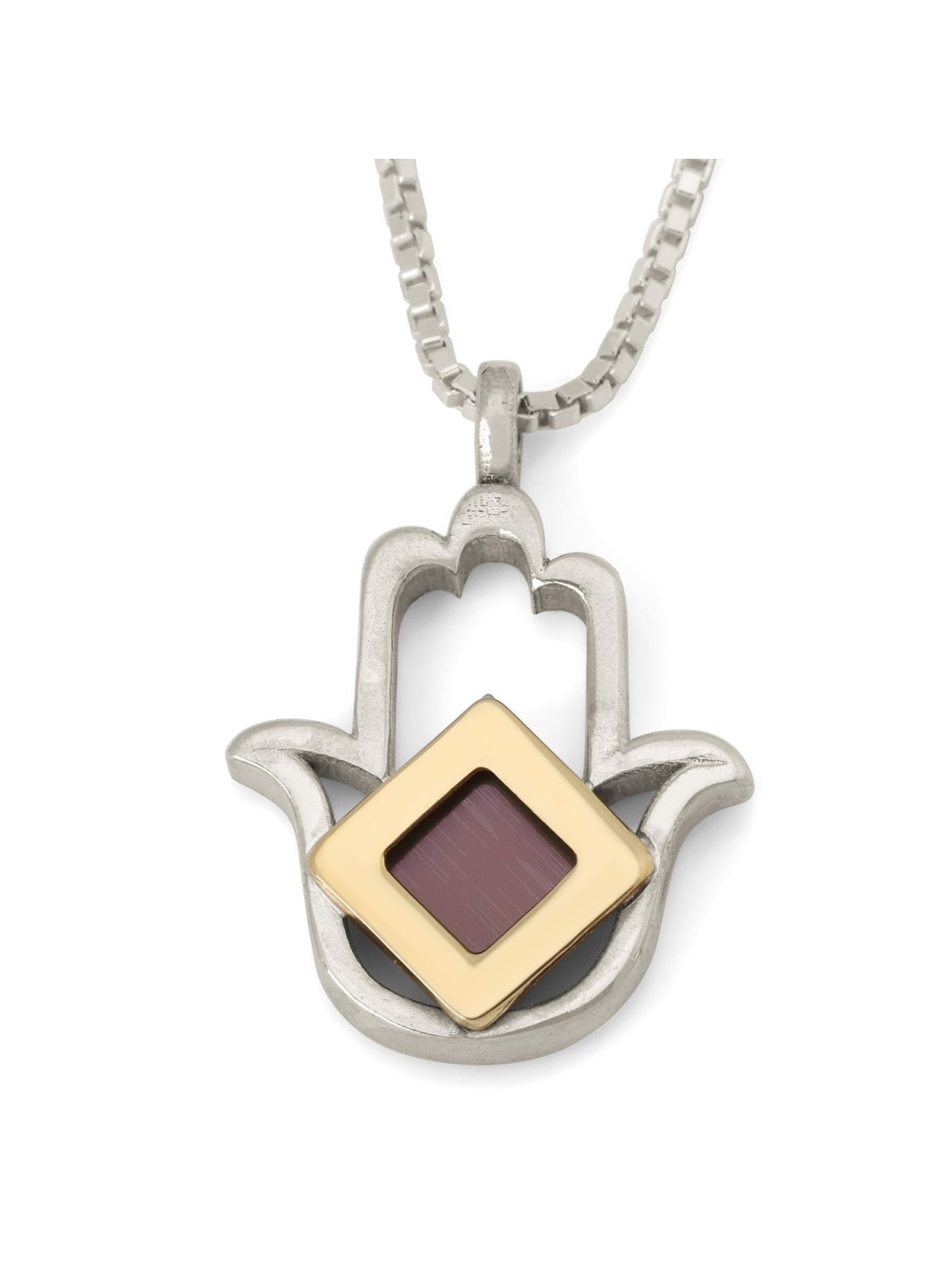 Pendentif Hamsa en argent sterling bicolore avec puce Micro Tanach et 14K