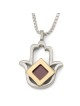 Two-Tone Sterling Silver Hamsa Pendant with Micro Tanach Chip and 14K
