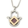 Two-Tone Sterling Silver Hamsa Pendant with Micro Tanach Chip and 14K