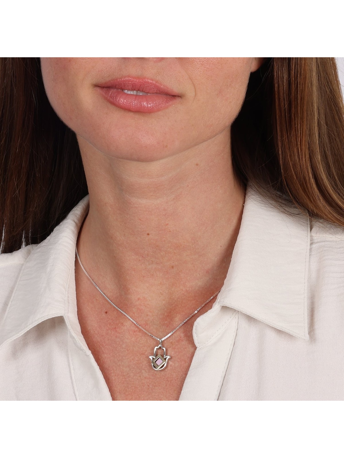 Pendentif Hamsa en argent sterling bicolore avec puce Micro Tanach et 14K