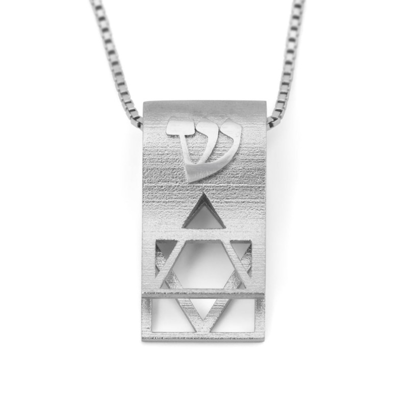 Pendentif en or blanc 14 carats avec tibia et étoile de David découpée