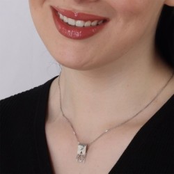 14K White Gold Scroll Pendant with Shin and Cut-Out Star of David