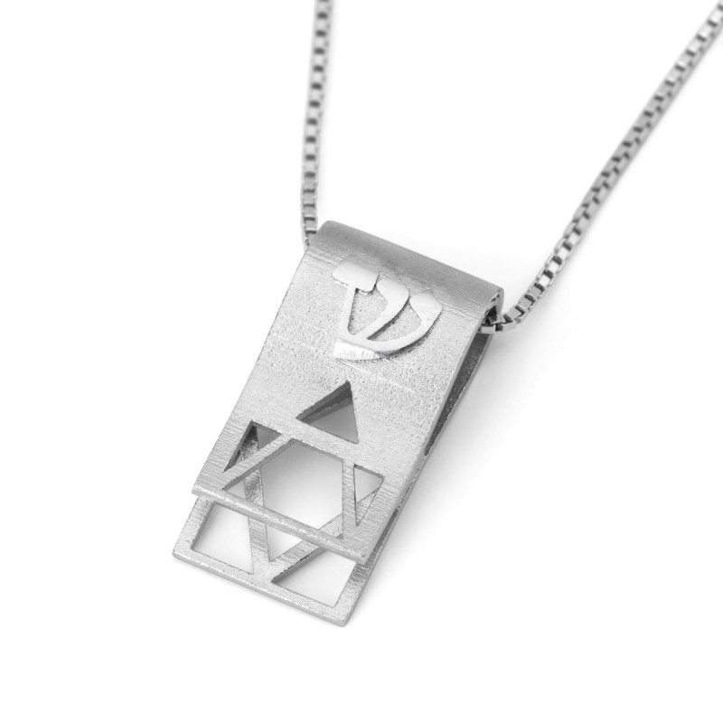 Pendentif en or blanc 14 carats avec tibia et étoile de David découpée