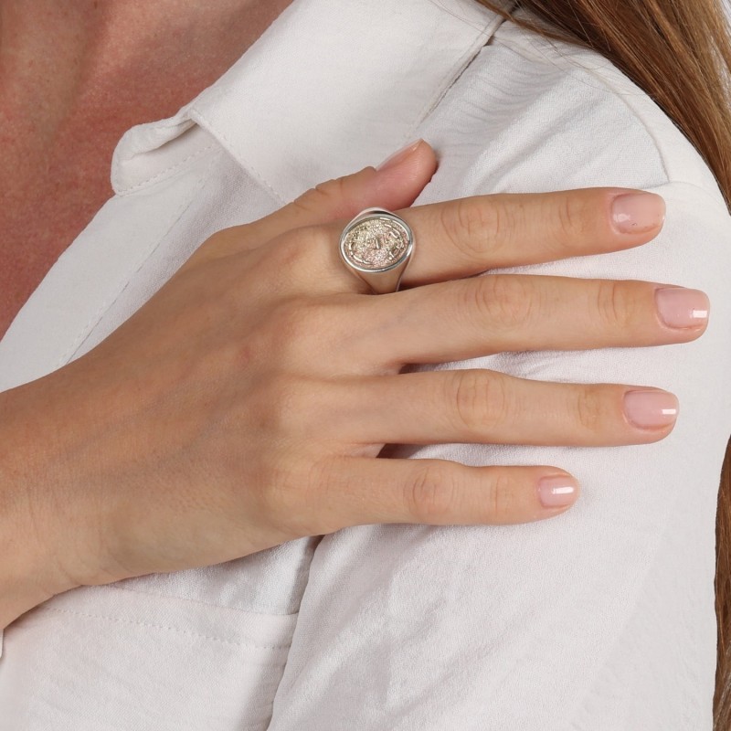 Bague de bénédiction sacerdotale bicolore pour femme en argent sterling et or 9 carats