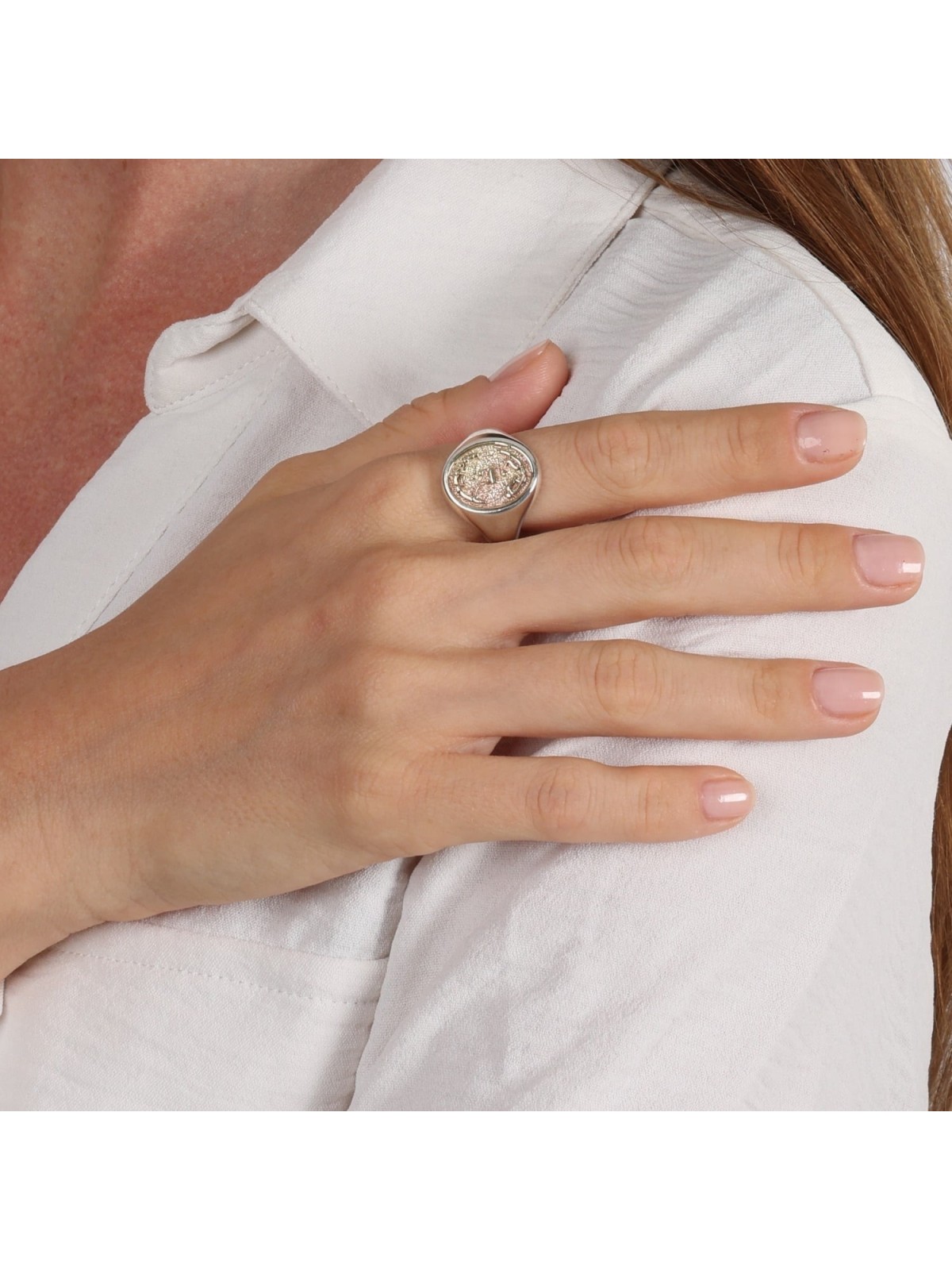 Bague de bénédiction sacerdotale bicolore pour femme en argent sterling et or 9 carats