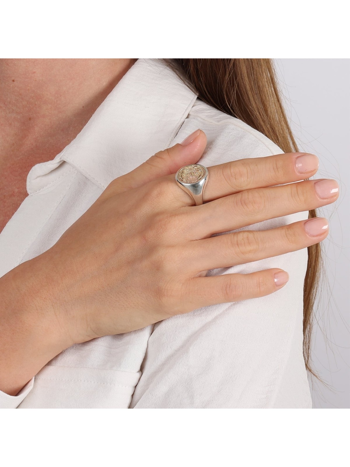 Bague de bénédiction sacerdotale bicolore pour femme en argent sterling et or 9 carats