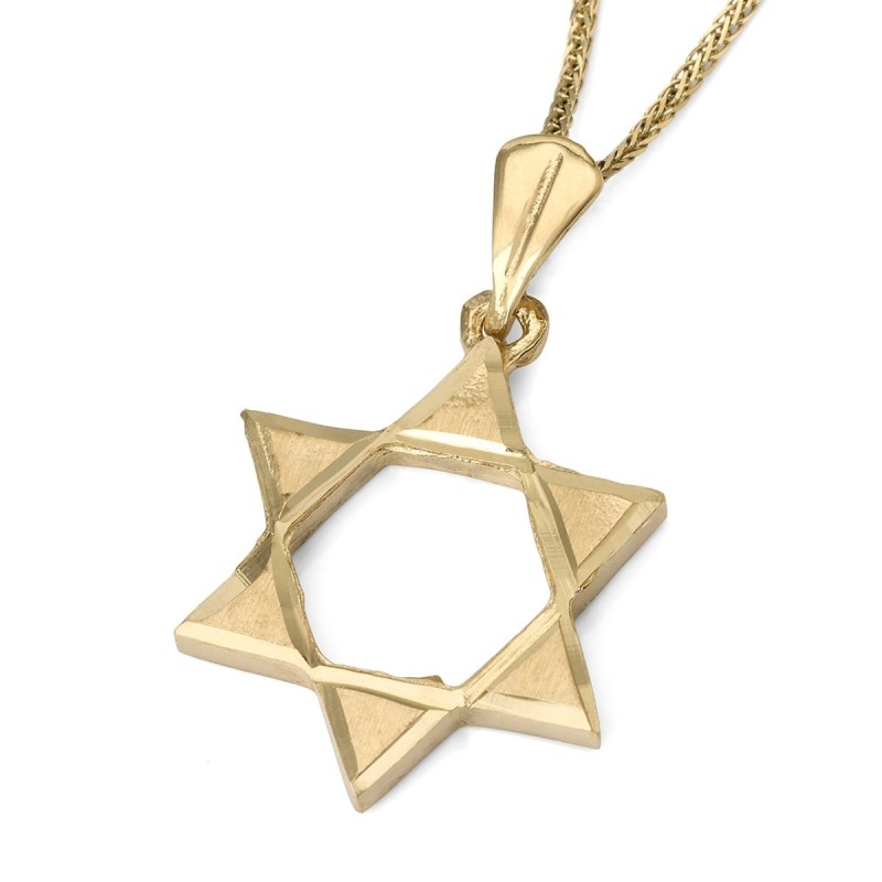 Grand pendentif étoile de David ouvert unisexe en or 14 carats