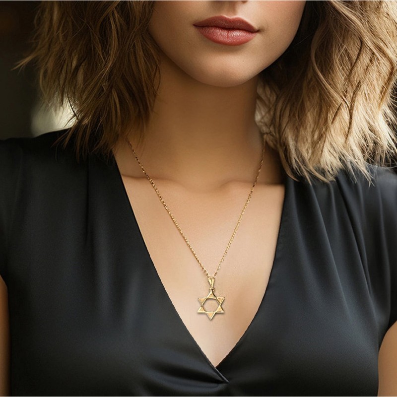 Grand pendentif étoile de David ouvert unisexe en or 14 carats