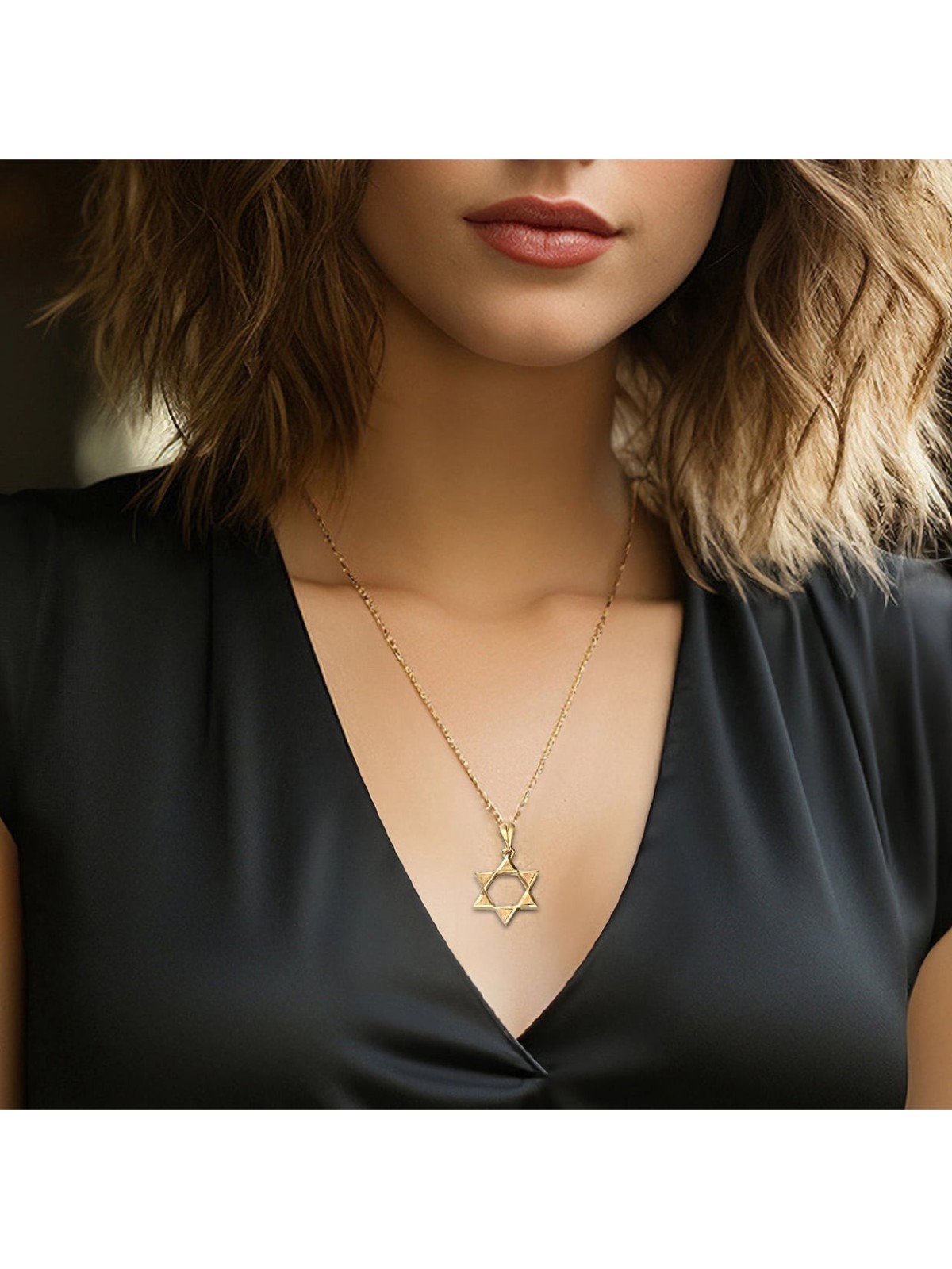 14K Gold Large Unisex Open Star of David Pendant