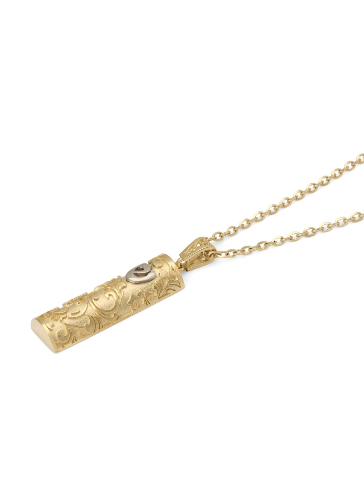 Pendentif en forme de mezouza en or jaune 14 carats pour femme avec un design orné et