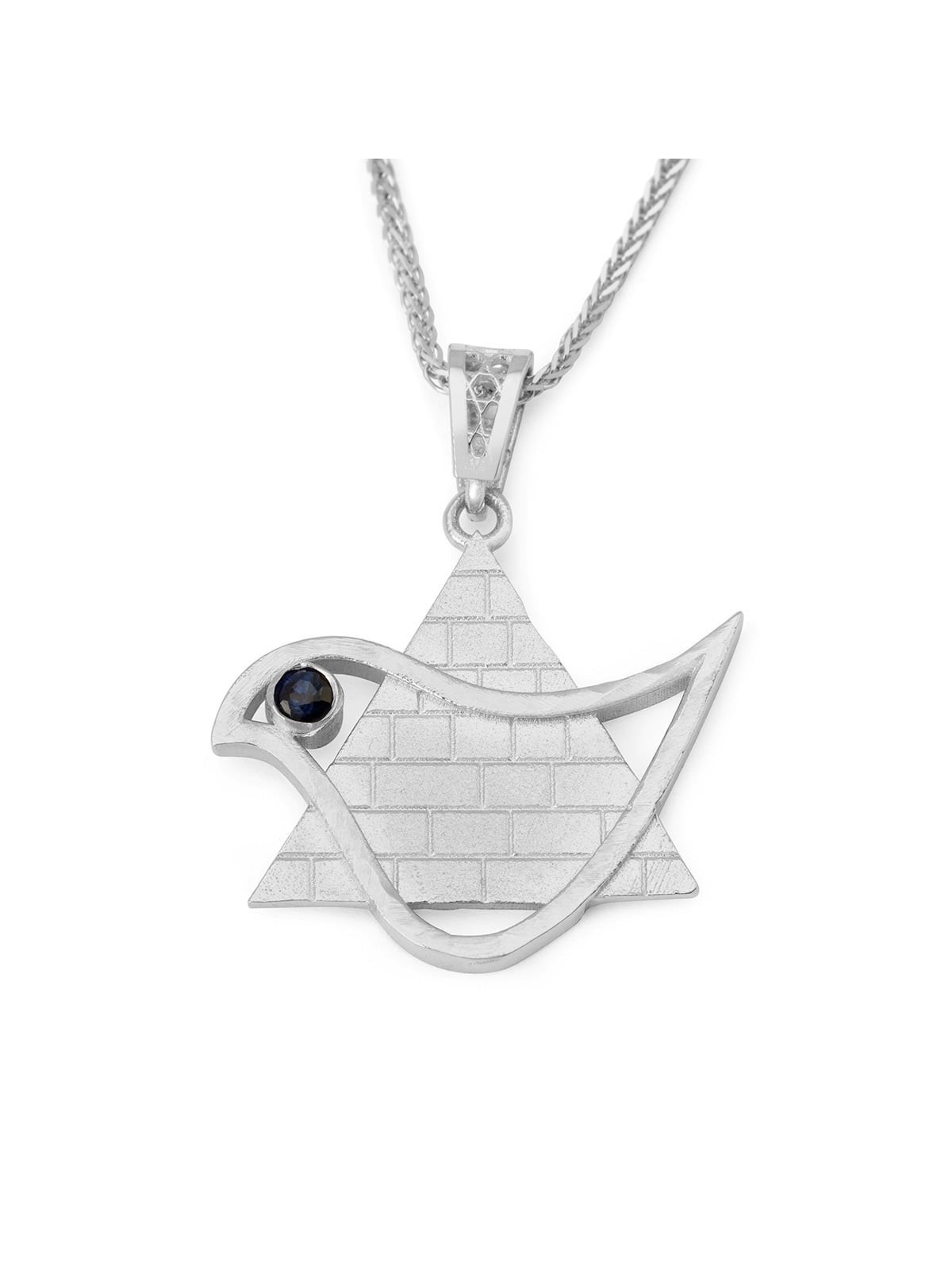 14K Gold Star of David and Dove of Peace Pendant with Sapphire and Wes