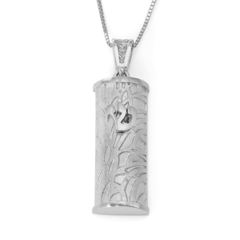 14K Gold Mezuzah Pendant with Elegant Flowing Lines & Shin