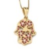 14K Gold Diamond and Ruby Hamsa Pendant Necklace