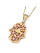 14K Gold Diamond and Ruby Hamsa Pendant Necklace