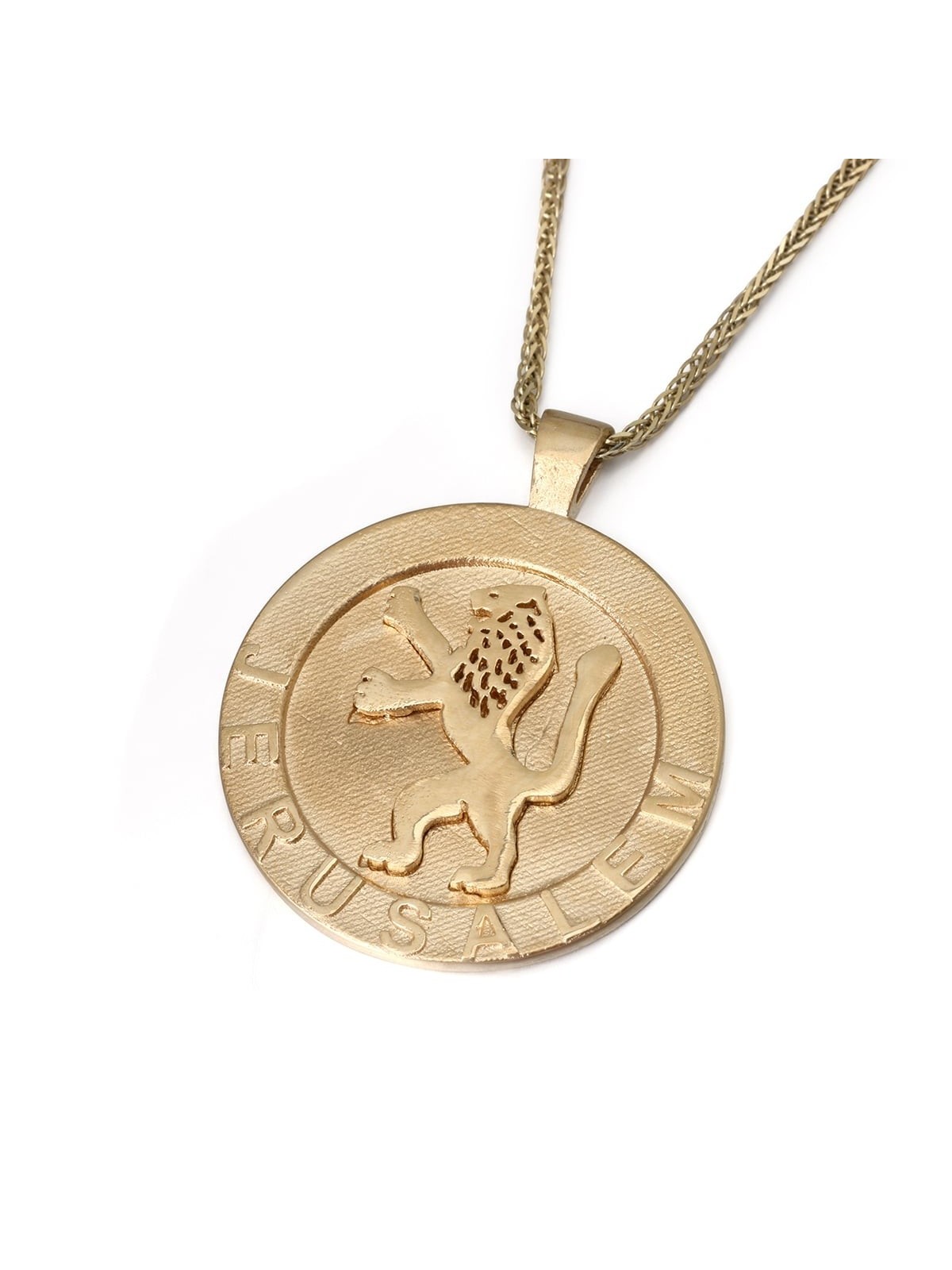 14K Gold Men's Circular Lion of Judah Jerusalem Pendant