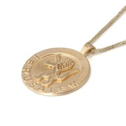 14K Gold Men's Circular Lion of Judah Jerusalem Pendant