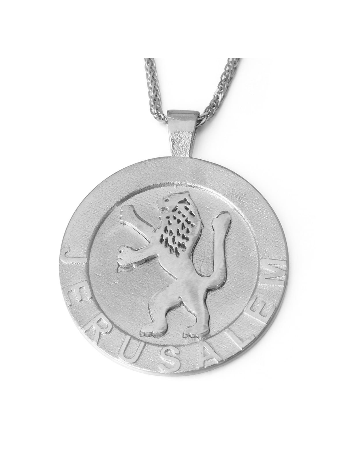 Pendentif circulaire Lion de Juda Jérusalem en or 14 carats pour hommes