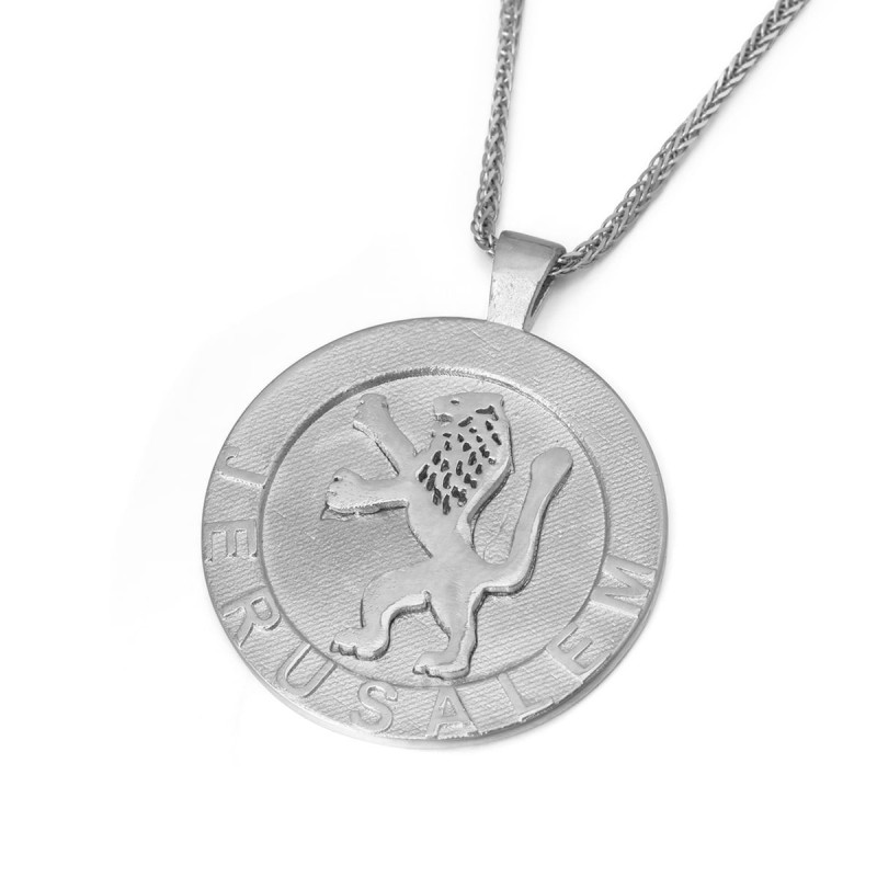 תליון אריה יהודה ירושלים עגול זהב 14K לגברים