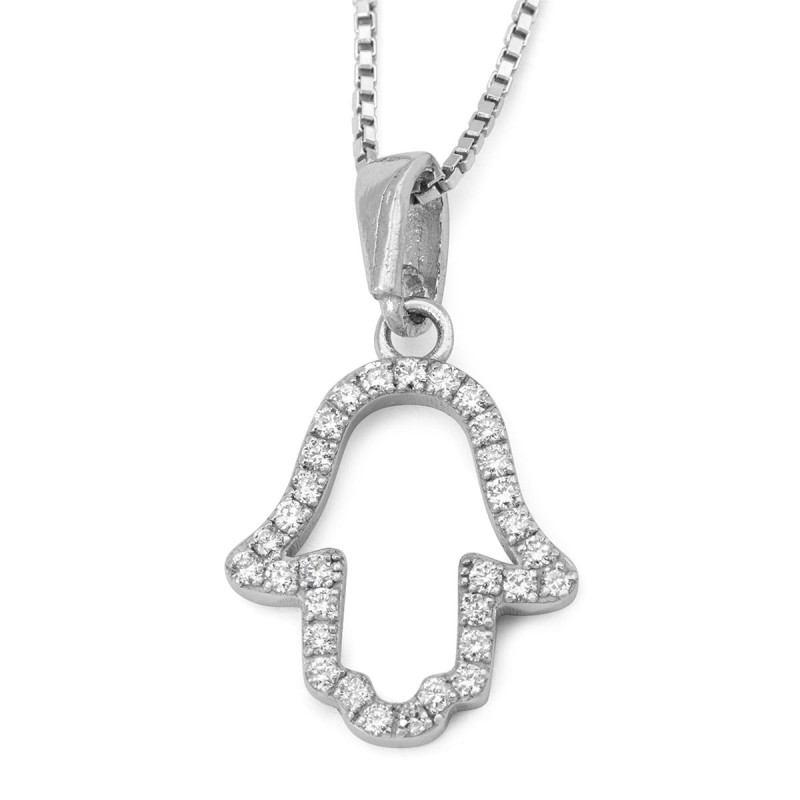 Pendentif Hamsa en or blanc 14 carats avec diamants