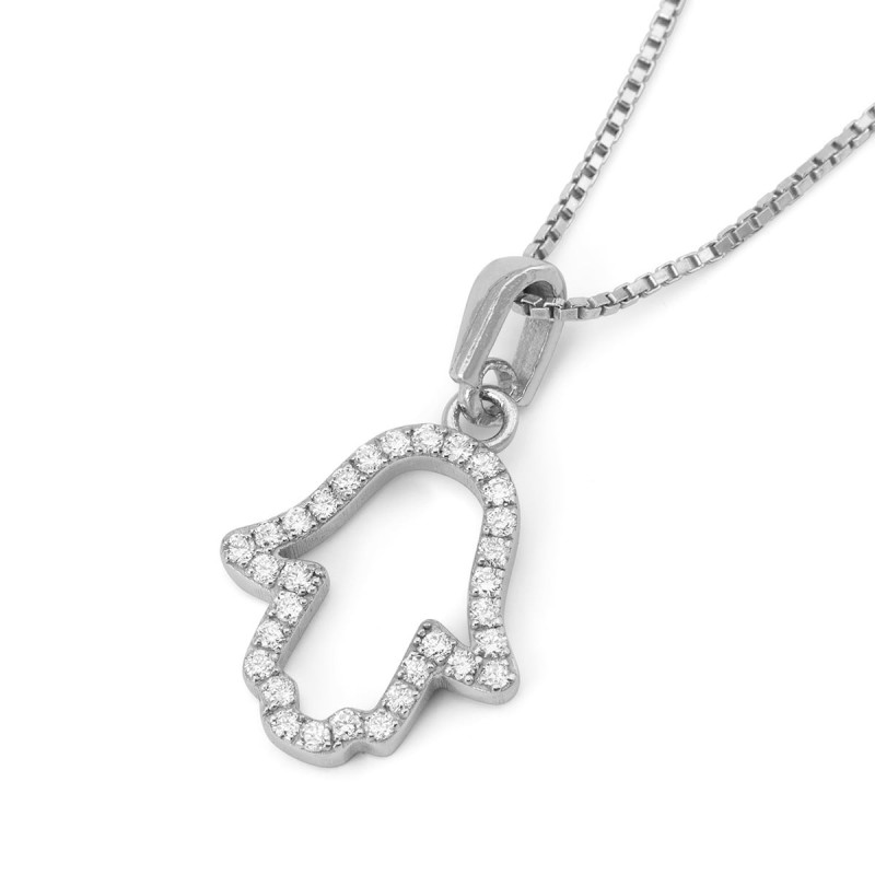 Pendentif Hamsa en or blanc 14 carats avec diamants
