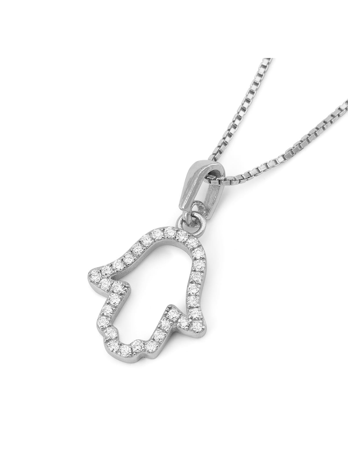 Pendentif Hamsa en or blanc 14 carats avec diamants