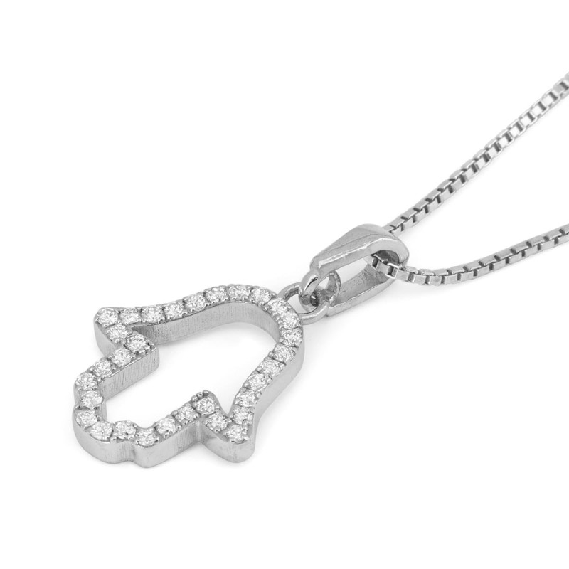 Pendentif Hamsa en or blanc 14 carats avec diamants