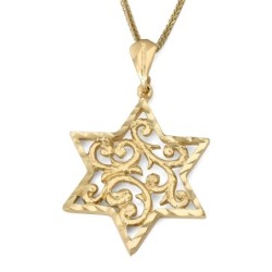14K Gold Women's Large Star of David Pendant with Filigree Design