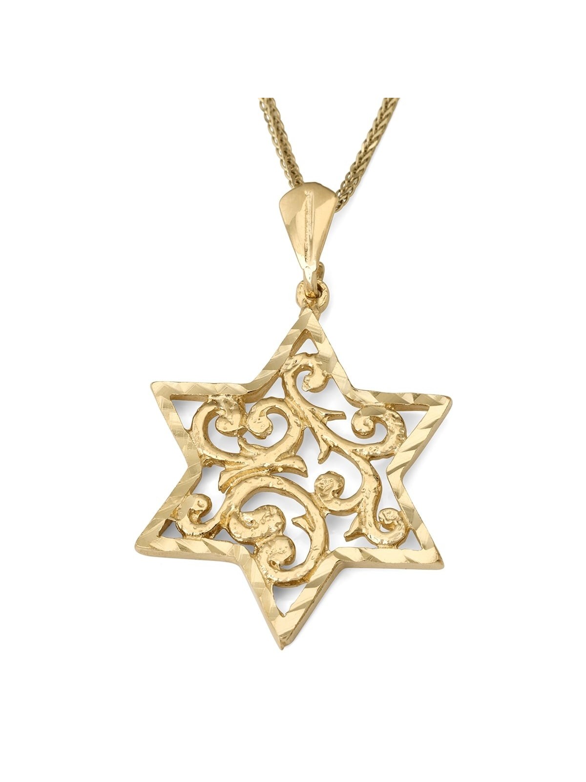 14K Gold Women's Large Star of David Pendant with Filigree Design