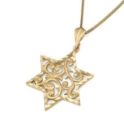 14K Gold Women's Large Star of David Pendant with Filigree Design