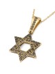 Large 14K Yellow Gold Star of David Pendant with Black Diamonds and De